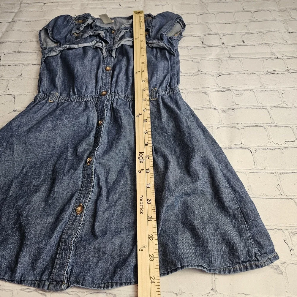 OshKosh B'gosh Kids 6X Dress Girls Denim Cap Sleeve‎ Button Ruffles Blue